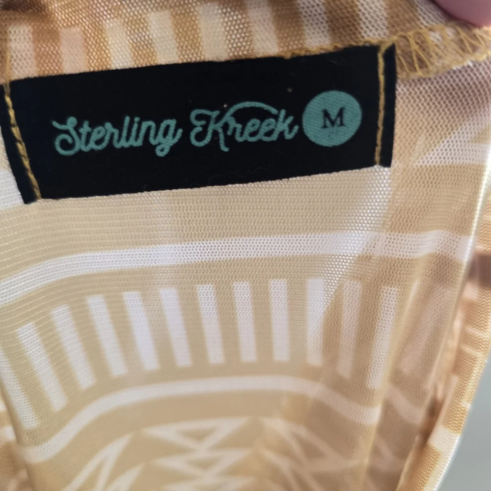 Sterling Kreek Sunrise Mountain Mesh Long Sleeve Western Top Mustard Sz Medium - Picture 8 of 9